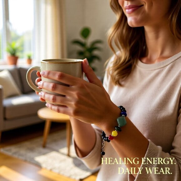 7 Chakra Bracelet ~ Balance Your Energy ~ Cool Calm & Collected Meditations 7-8" - Picture 4 of 9